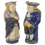 A PAIR OF MINTON MAJOLICA TOBY JUGS, 1866/67 'The Barrister' and his companion 'Lady with Fan',