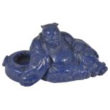 A CHINESE LAPIS LAZULI SAGE BRUSH WASHER, MID 19TH CENTURY the sage resting on his side against a