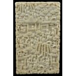 A CHINESE IVORY CARD CASE, PROBABLY CANTON, CIRCA 1900 carved with figures amidst pavilions and