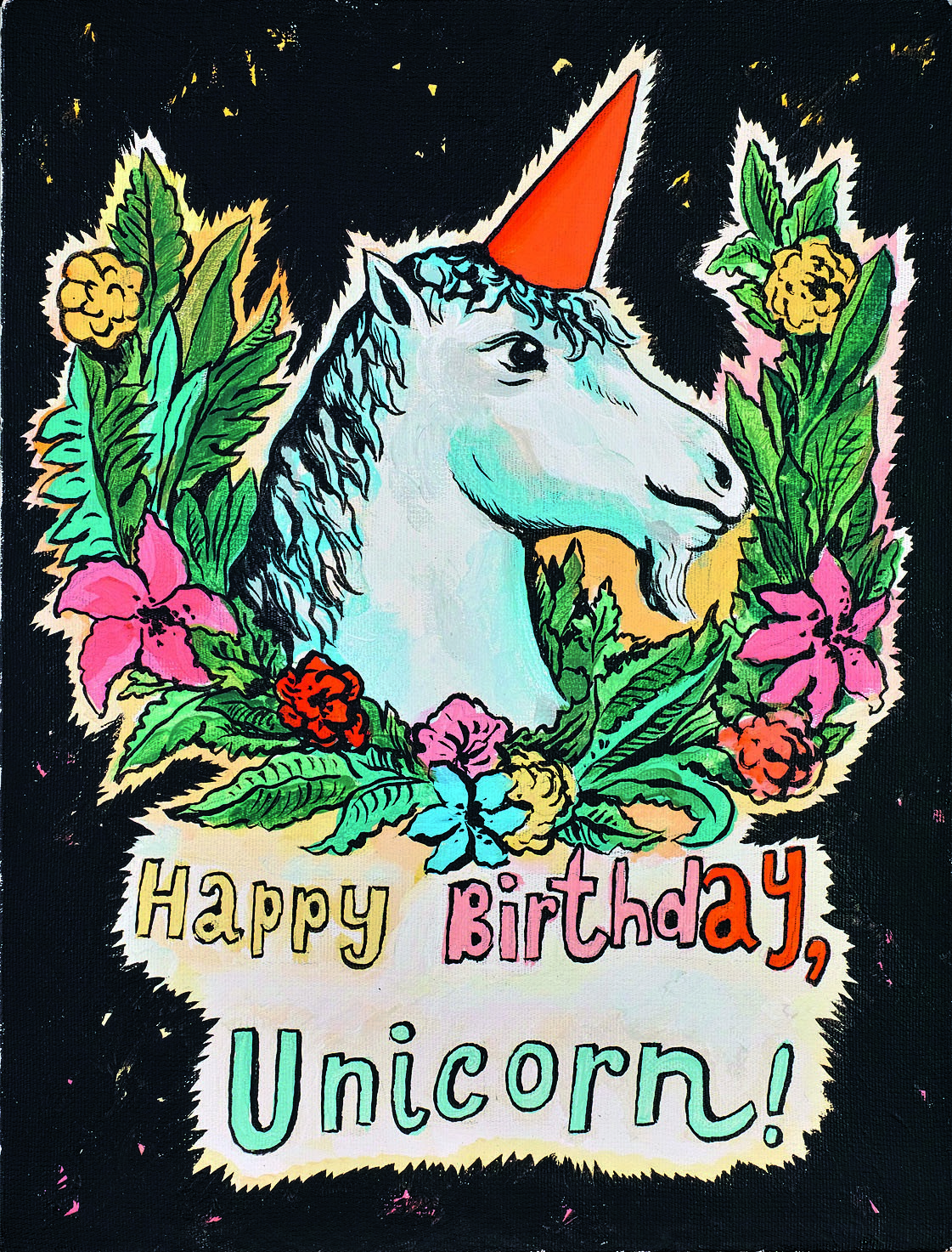 Damir Muratov  Happy Birthday, Unicorn! 2015 Acrylic on canvas. 30 x 40 cm Signed and dated on