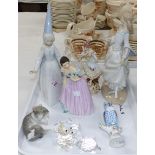 Two Lladro figures; 2 other decorative animal figures; etc.