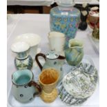 A 20th century blue ground Cantonese vase; a Wedgwood vase; other decorative jugs and vases