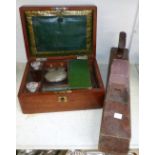 A 19th century brass bound mahogany writing box with fitted interior; an old box plane