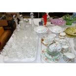 Two cut glass ships decanters; other glassware; a Minton part tea service; etc.