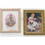 A gilt framed floral collage/picture; a Victorian style print