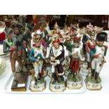 Eleven Capodimonte style china figures of Napoleonic soldiers; 5 similar painted wooden figures