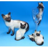 Four Beswick Siamese cats, including climber with glass, 1897, 1887, 1296, 1677