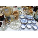 A Florentine blue and white part tea set; a 1930's vase; 2 jugs; decorative china and glass