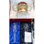 A Spode originally boxed QEII "Silver Jubilee Loving Mug"; 3 royal commemorative boxed goblets