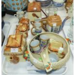 A Newport Pottery Harvest pattern salad bowl and servers; a Cottage ware 4 piece tea set and