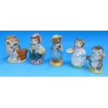 A selection of Beswick Beatrix Potter figures: Old Mister Brown; Ribby; Miss Moppet; Tom Kitten