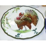 A Royal Doulton oval turkey plate decorated in polychrome with a turkey