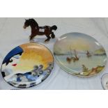 A Beswick horse; a Woods flower basket; 2 china plaques