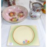 A Clarice Cliff "Crocus" pattern rectangular plate, 10½"; a Victorian jug; a floral fruit bowl