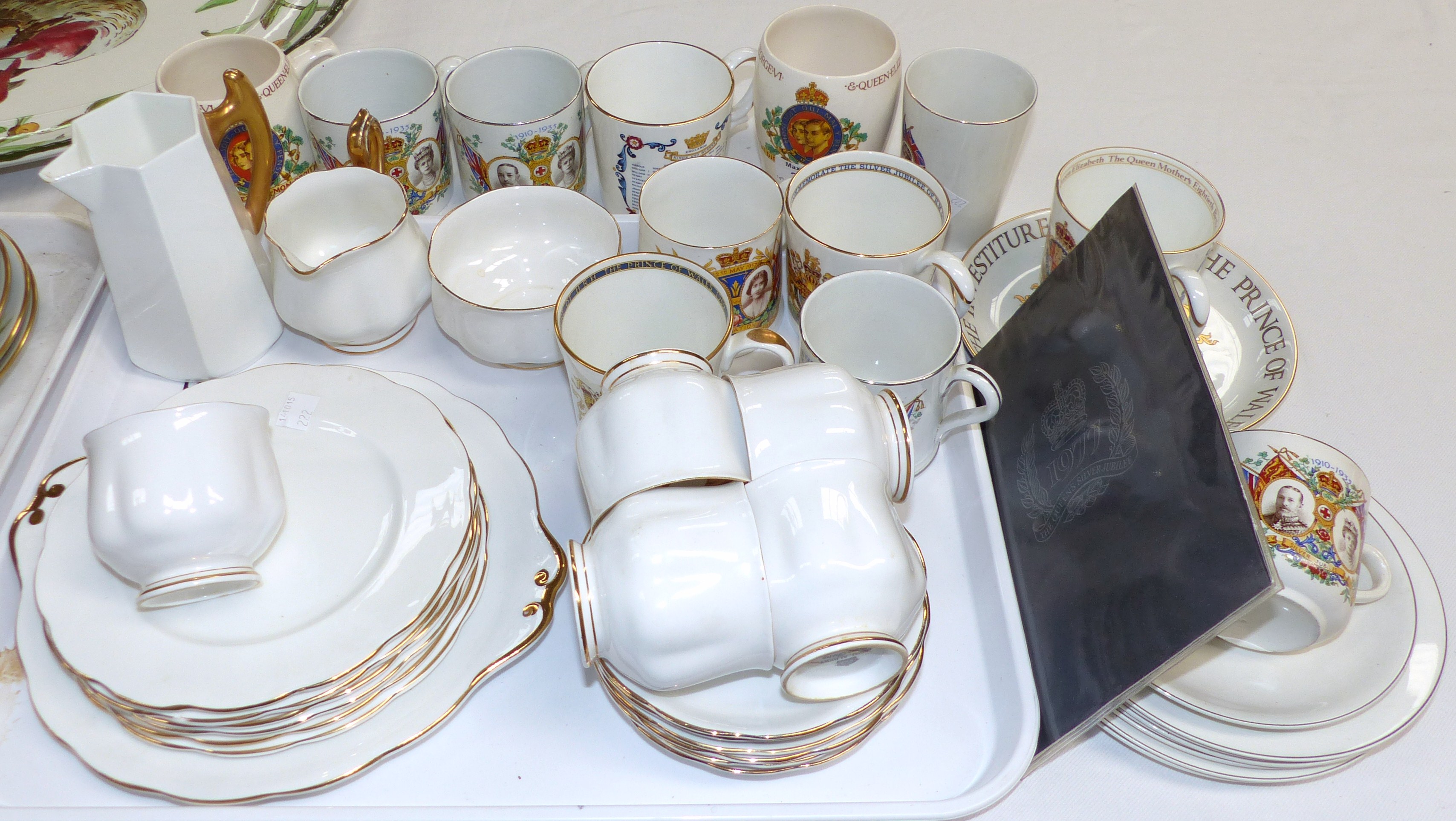 A Royal Albert white and gilt tea set; commemorative china