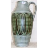A large Rye pottery vase with single loop handle, 18"; 2 others similar