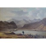 Artist Unknown (British) 19th Century Lake scene with figures huntingOil on canvas34 x 50cm