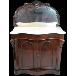 A Victorian Mahogany, Marble Top, Mirrored Back Chiffonierc.1880’sHaving two door lower cupboard,