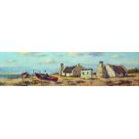 Otto Klar 1908-1994 (South Africa)Fishermans House and BoatsOil on boardSigned lower right13.5 x