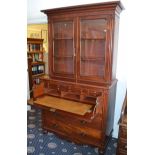 A Mahogany, Two Door Bookcase, Secretaire With two door astragal glazed top and adjustable