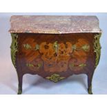 A French Kingwood, Bombe Shape, Two Drawer Chest of Drawers, with Marble TopLate 19th centuryThe