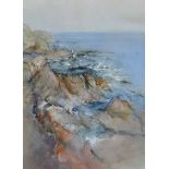 Susan Sheridan b.1939Rocky Cliffs and ShoreWatercolourSigned lower right55 x 75cm