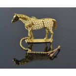 18ct Yellow Gold Horse BroochArabic inscribed (base) seed pearl encrusted horsebrooch with accent