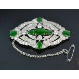 14ct White Gold Diamond & Jadeite BroochAn Art Deco style white gold brooch set with approximately