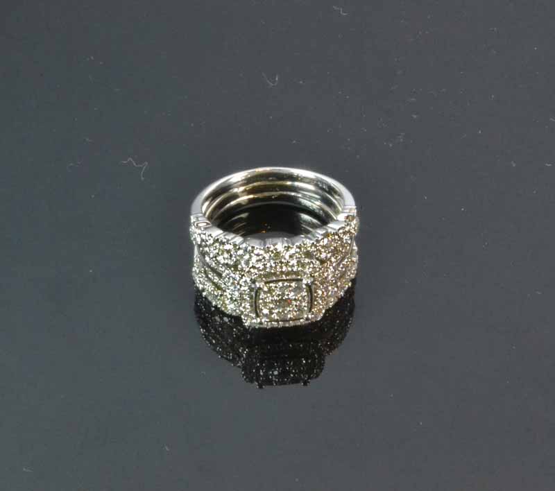 18ct White Gold Cluster RingA split Chenier multi diamond halo ring with multi  diamond set bands on