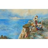 Attributed to Myles Birket Foster 1822 – 1899  - (British) - Children by the Seaside - Watercolour -