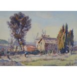 Lionel Arthur Lindsay 1874 - 1961 - The Old Farm - Watercolour - Signed lower left - 27 x 38cm