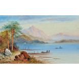 T. Wilson (English School) c.1900 - Lake Scene - Watercolour - Signed lower right  - 34 x 51.5cm