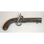 An Overcoat Percussion Pistol - Circa 1840 - Round barrel marked ‘PARKES LONDON’ with captive -