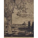 Sir Frank Brangwyn 1867 – 1956 (British)  - Barges and River Scene - Etching  - Signed lower right -