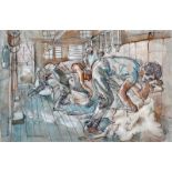 Louis Kahan 1905 - 2002 - Shearing at Beaufront, Ross, Tasmania - Watercolour and ink - Signed and