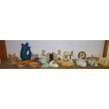 Shelf mainly ceramics incl. Carltonware and Hornsea cruet sets, fish jug, commemorative etc