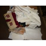 Quantity vintage linen and fabrics incl. tablecloths, covers etc