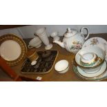 Large round Royal Worcester teapot, Crescent cabinet plate, Wedgwood group and Rosenthal cake plate,