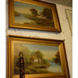 Pair gilt framed scenic watercolours