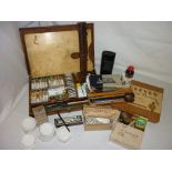Vintage artist's materials and paints incl. leather brush holder
