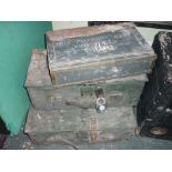 Three British military boxes, one being a boxed primary battery 1937