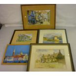 Group of framed paintings by local artist David Rogers, mainly Somerset scenes plus one other