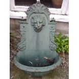 Cast iron lion's head fountain & font, painted green 30" high