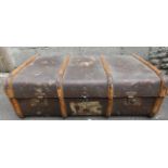 Wood banded vintage trunk 3ft wide