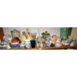 Shelf mixed ceramics incl. large pottery swan, blue and white china, Chinese bowl etc