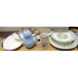 Victorian teapot, jug plus group of platters incl. Burleigh Ware Satsuma, Minton etc