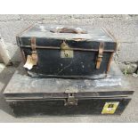 Vintage metal travelling trunk 33 x 1ft plus square leather trunk