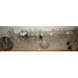 Shelf mostly glassware incl. set six crystal glass champagne flutes and set of six crystal wine