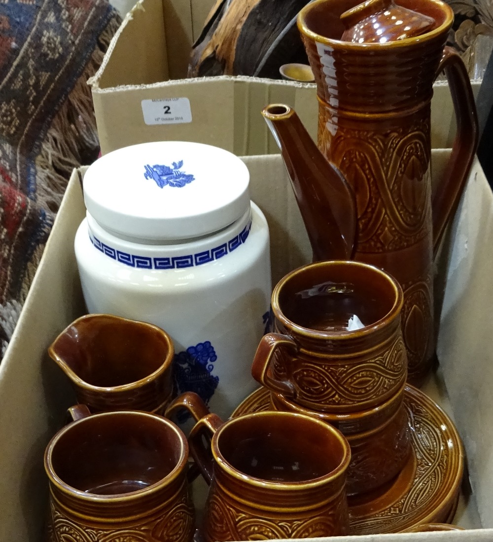 A brown glazed Saxony Ellgreave England Coffee Service together with blue and white oriental style