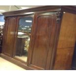 VICTORIAN MAHOGANY THREE DOOR MIRRORED WARDROBE  208cm wide